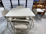 Cream Colored Folding Card Table with (4) Folding Chairs