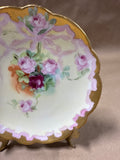 (C) Pink Ribbon Floral Gold Trim Limoges Saucer Plate