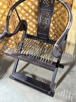Chinese Horseshoe Back Folding Arm Chair with Cushion