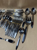 Stainless Steel Gorham Flatware Set With Gold Ribbed Neck - 45 Pieces