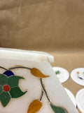 Marble Floral Inlay Coasters With Holder - 6 Coasters