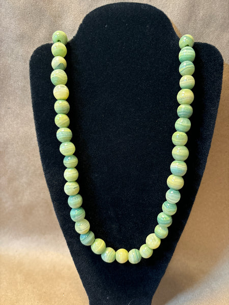 Green Beaded Necklace with Sterling Clasp