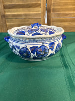 Blue And White Floral Pot With Lid
