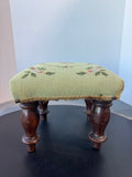 Wooden Vintage Floral Needlepoint Foot Stool AS IS (READ DESCRIPTION CAREFULLY)