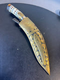 Nepal Vintage Khukri Knife with 2 Mini Knives and Leather & Gold Plate Sheath