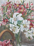 Pink & White Lilies - Original Painting on Canvas by Local Artist, Ginger Olansen; Signed