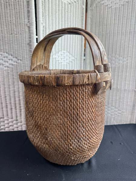 Antique Chinese Hand Woven Willow Rice Basket