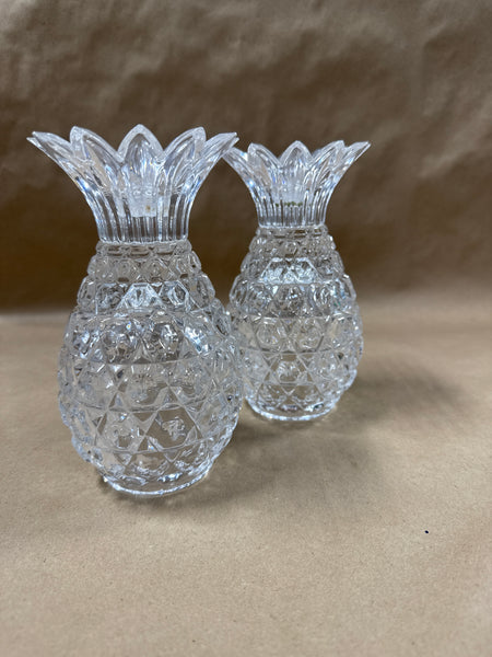 Pair Of Hospitality Clear Glass Pineapple Candle Holders