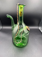 Italian Green Blown Glass Ice Chiller Decanter With Straw Stoppers