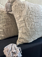 Trio of Grey Beige Throw Pillows with Tassels