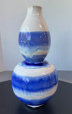 Blue & White Drip Glazed Striped Pottery Vase (C)