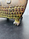 Embossed Elephant Square Metal Clawfoot Planter