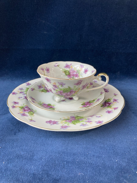 Lefton China Hand Painted Violet Tea Trio