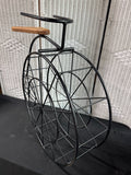 Large Black Metal Decorative Tricycle & Plant Stand with Wooden Seat