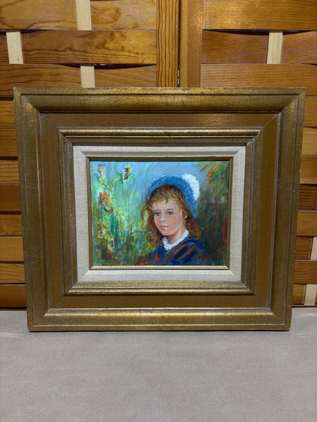 Painting of Girl in Blue Hat; Signed A. Gilbert