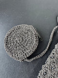 The Limited Gray Crochet & Beaded Crossbody Bag with Attached Coin Purse