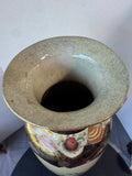 Japanese Satsuma Style Vintage Floral Birds Large Porcelain Vase with Wooden Stand (2 AVAILABLE—PRICED INDIVIDUALLY AT $65 EACH)