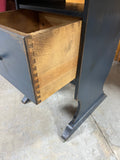Primitive Style Round Table with Blue Painted Base with Drawer