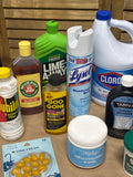 Lot of Cleaners with White Bucket- THESE ARE PREOWNED / MOST ARE 1/2 FULL TO FULL (J)