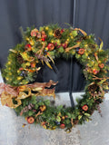XL Faux Fir & Fruit Pre-Lit Wreath AS IS (READ DESCRIPTION CAREFULLY)