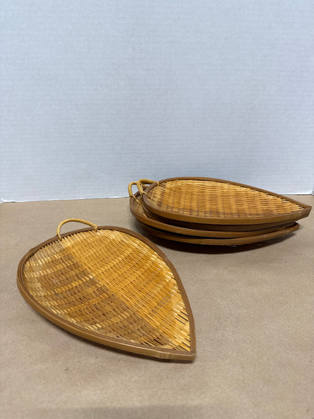 Set Of 4 Bamboo Leaf Shaped Trays