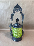 Gothic Style Antique Victorian Uranium Glass Pickle Castor With Ornate Silverplate GLOWS