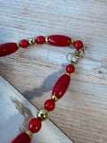 Red & Gold Tone Vintage Beaded Necklace