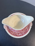 (FF) Mason’s England Vista Pink China Round Gravy Boat with Attached Saucer