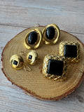 Trio of Black Stone Accented Gold Tone Earrings (H)