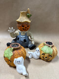 5 Piece Ceramic Halloween Candle Holders And Decor With Black Candles