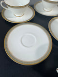 (C) 8- Piece Royal Doulton England Clarendon Fine Bone China Pedestal Teacups & Saucers Set