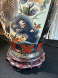 Pair of Asian Inspired Imari Style Floral Bird Urn Lamps (WORKS)