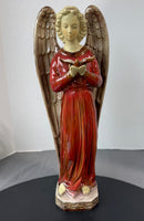 (B) Majolica Style Glazed Pottery Angel with Dove Figurine