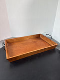 Wooden Serving Tray With Black Metal Handles By Threshold