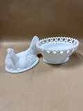 Large Milk Glass Hen On Lace Nest