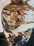 Pair of Asian Inspired Imari Style Floral Bird Urn Lamps (WORKS)