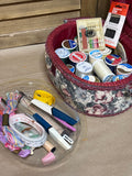 Burgundy Floral Sewing Box with String/Asst Items