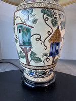 Asian Inspired Ceramic Birdhouse 3-Way Lamp (WORKS)