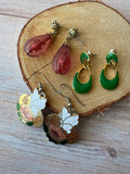 Trio of Vintage Pink, Green & Gold Tone Earrings (D)