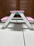 Children’s Doll Size Wooden Picnic Table and Wheelbarrow