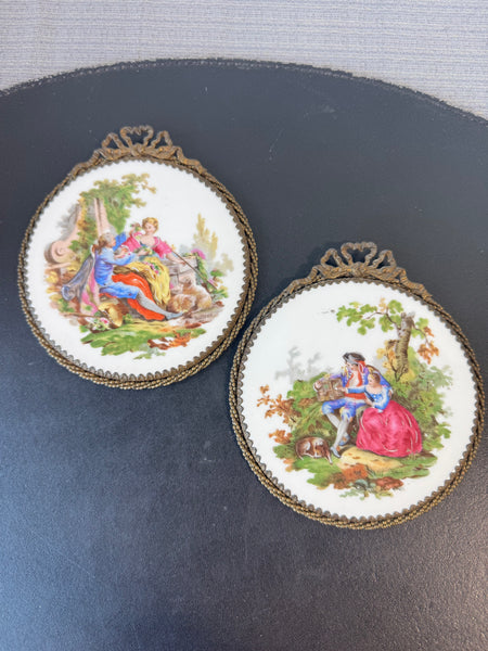 Pair of Jean-Antioine Watteau Limoges France Porcelain Plaques
