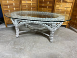 White Wicker & Glass Oval Coffee Table