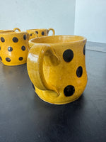 4-Piece Mustard Yellow with Brown Polka Dots Pottery Mugs