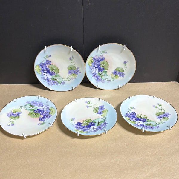 Set Of 5 Silesia Violets Hand Painted Decorative Plates