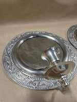 Pair Of Round Silver Wall Candle Sconces