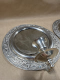 Pair Of Round Silver Wall Candle Sconces