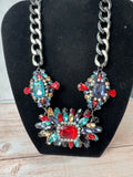 Gunmetal Rhinestone Cluster Statement Necklace