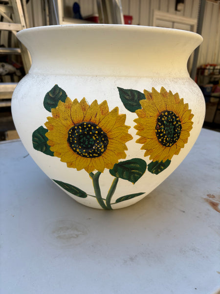 Large Pottery Planter w/Sunflower Embellishments