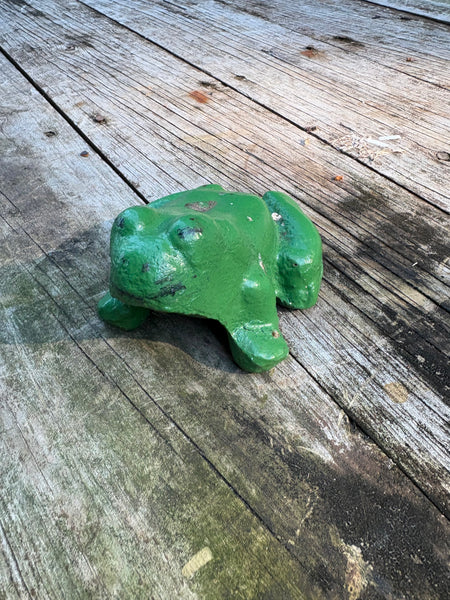 Small Cement Garden Frog, Painted Green