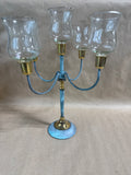 Blue Brass 5 Arm Candelabra With Glass Shades